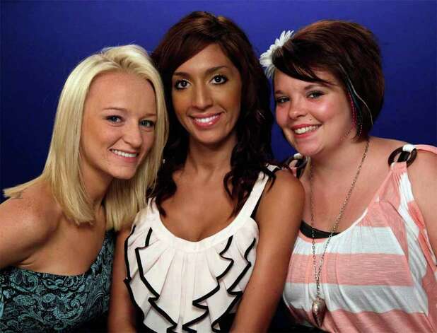 Maci Bookout, left, Farrah Abrahams, center, and Catelynn Lowell of MTV's "Teen Mom," pose for photos in New York, Monday, June 27, 2011. The MTV’s stars of the family reality series juggle raising toddlers with tabloid attention. Photo: AP