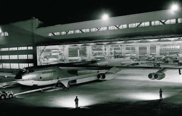 A newly-completed B-52 is rolled out of Boeing's Seattle plant on March 18, 1955. Photo: The Boeing Co. / SL