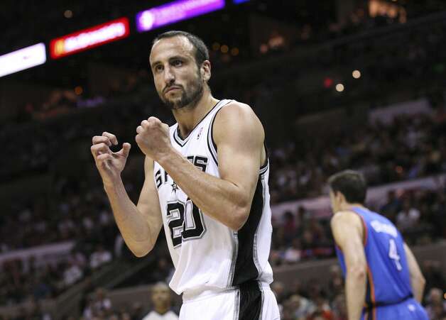 San Antonio Spurs' Manu Ginobili (20) reacts after a play during the first half of game two of the NBA Western Conference Finals in San Antonio, Texas on Tuesday, May 29, 2012. Edward A. Ornelas/Express-News (Edward A. Ornelas / San Antonio Express-News) / SA