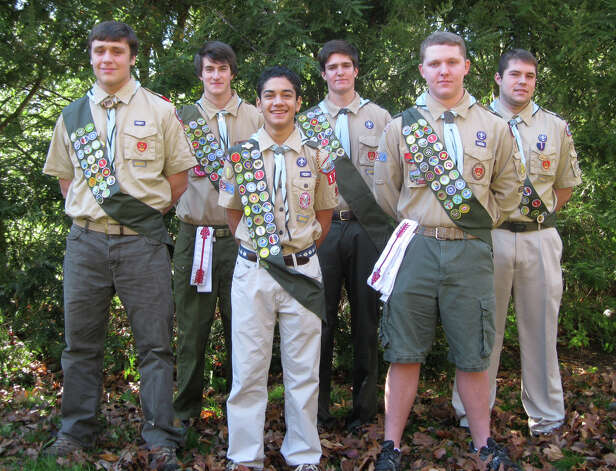 Fairfield's Troop 199 recently awarded six Boy Scouts -- almost a quarter of its membersip -- with the rank of Eagle Scout, bucking a nationwide trend of 5 percent of Boy Scouts reaching the organization's highest rank. The new Eagle Scouts are, from left to right, Will Poling, Will Fulda, Michael Connelly, Conor McGuinness, Eric Rasmussen and Michael McQuade. Photo: Contributed Photo
