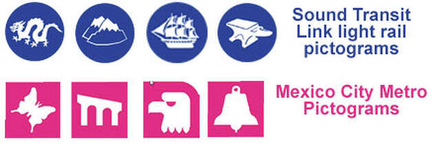 Pictograms representing Sound Transit Link light rail and Mexico City Metro stations. Photo: Sound Transit