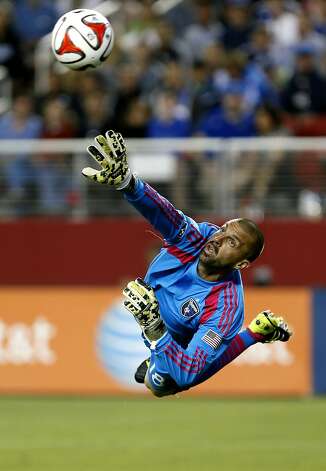 Earthquakes goaltender Jon Busch, (18) dives for a shot on goal just wide,  as the San Jose Earthquakes take on the Seattle Sounders in Major League Soccer action at the first ever event held at the new home of the San Francisco 49ers Levi's Stadium in Santa Clara, Calif. on Saturday August 2, 2014. Photo: Michael Macor, The Chronicle