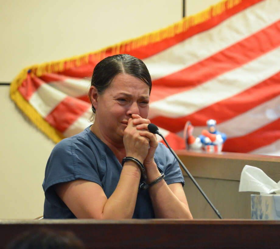 Hilda Valadez weeps while testifying during her shock probation hearing.