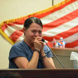 Hilda Valadez weeps while testifying during her shock probation hearing.
