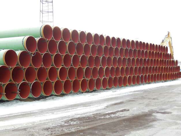 Pipes for the proposed Constitution Pipeline are stacked in Altamont.