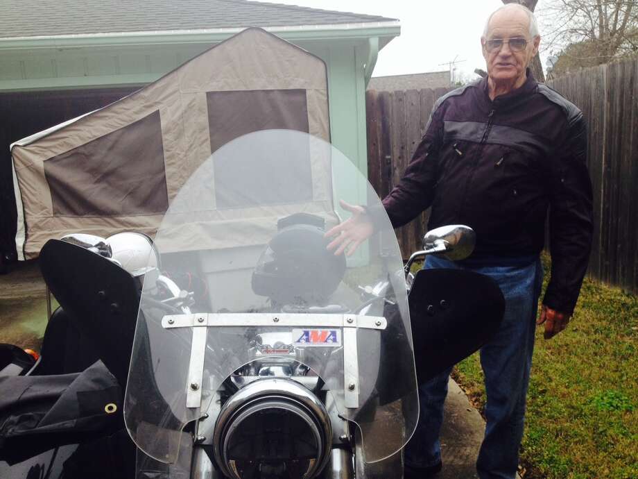 Since March, Del Lonnquist has traveled more than 16,000 miles on his motorcycle. He camps in the pop-up trailer.