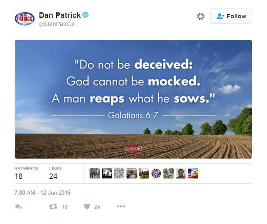 This tweet was sent out from Texas Lt. Governor Dan Patrick's account hours after a mass shooting an LGBT nightclub in Florida. Click the gallery to see some responses.