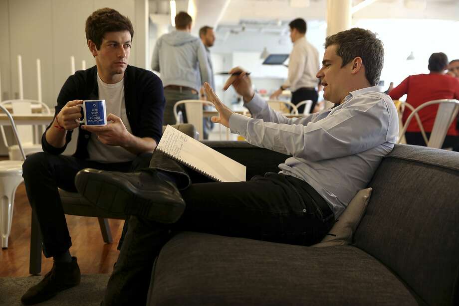 Oscar Health founders Joshua Kushner (left) and Mario Schlosser at the startup’s offices. Photo: RICHARD PERRY, NYT