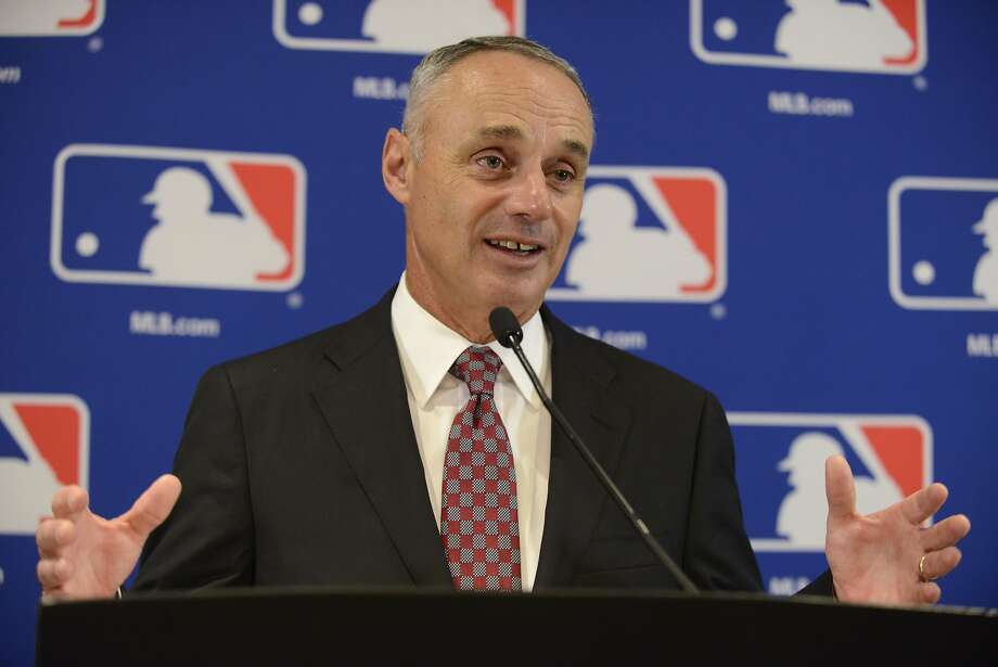If Bud Selig and Don Fehr could hijack the game for 232 days and call off the 1994 World Series, perhaps we should put nothing past Commissioner Rob Manfred (seen in photo) and union chief Tony Clark. Photo: Paul Beaty, AP