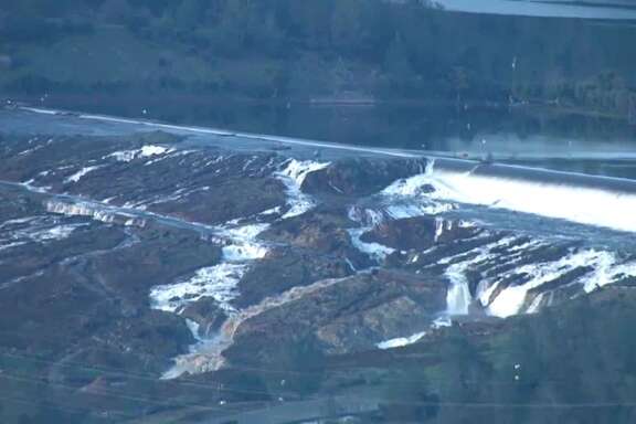 The emergency spillway at the Oroville Dam is seen on Sunday, Feb. 12, 2017.