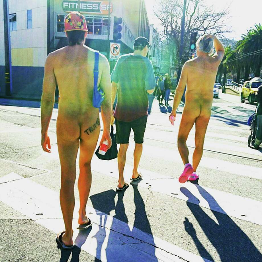 Participants in the Nude Valentine's Day Parade walk down Market St. in San Francisco on Sunday, Feb. 12, 2017. Photo: Courtesy / Steve Hellman