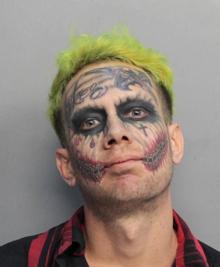Report: Florida man resembling the Joker is arrested for pointing a gun at traffic