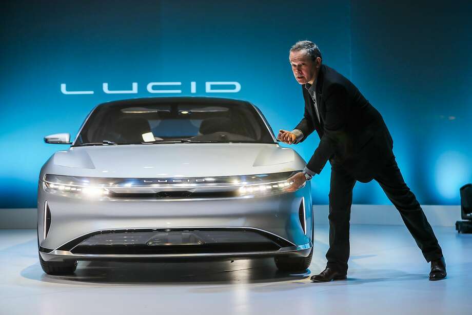 CTO Peter Rawlinson gives a presentation introduces the new Lucid Air, a luxury electric car, in Fremont on Wednesday. Photo: Gabrielle Lurie, The Chronicle