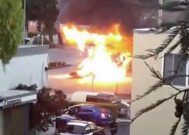 Lamborghini explodes into flames at Redwood City gas station