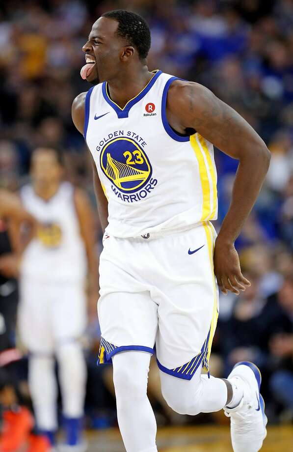 Golden State Warriors' Draymond Green reacts to making a 3-pointer in 4th quarter against Miami Heat during Warriors' 97-80 win in NBA game at Oracle Arena in Oakland, Calif., on Monday, November 6, 2017. Photo: Scott Strazzante, The Chronicle