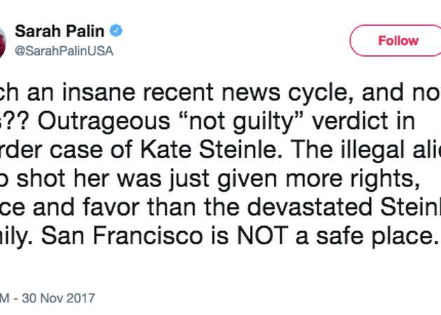 Sarah Palin says 'San Francisco is NOT a safe place' after Kate Steinle verdict