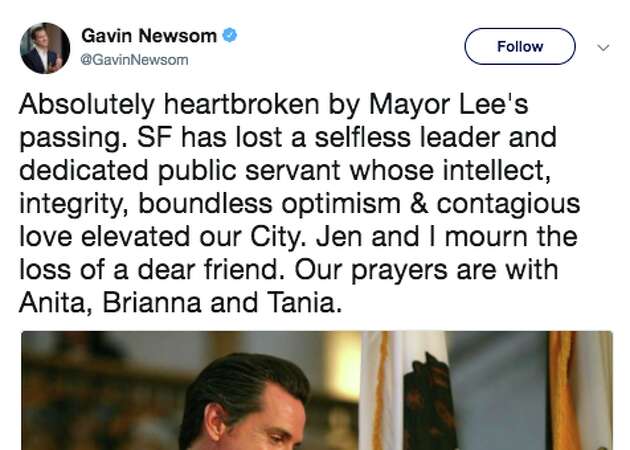 Gavin Newsom responds to Mayor Ed Lee's passing: 'Absolutely heartbroken'